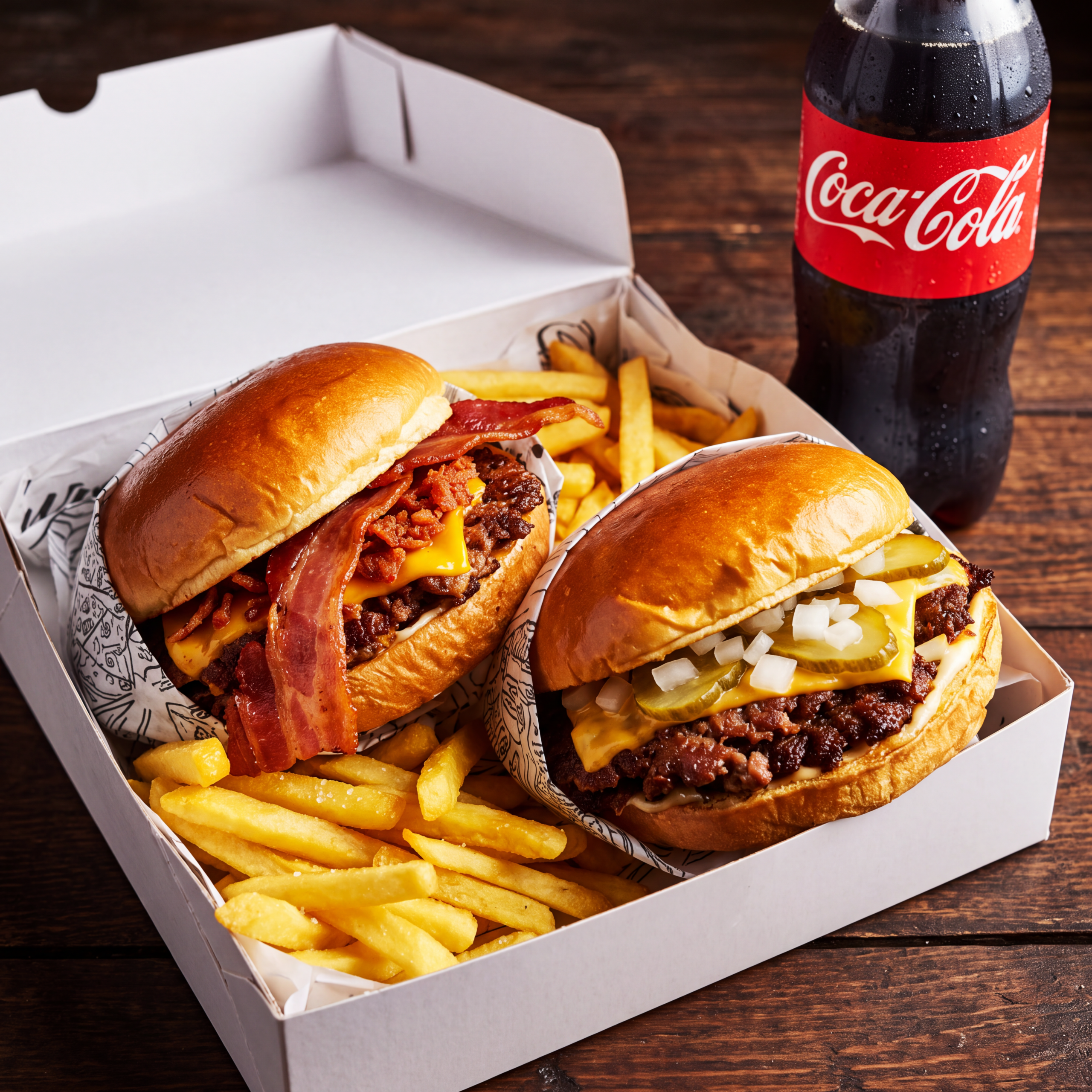 BOX DOUBLE 2 Smashes Burgers + Fritas + Refri 2 Litros